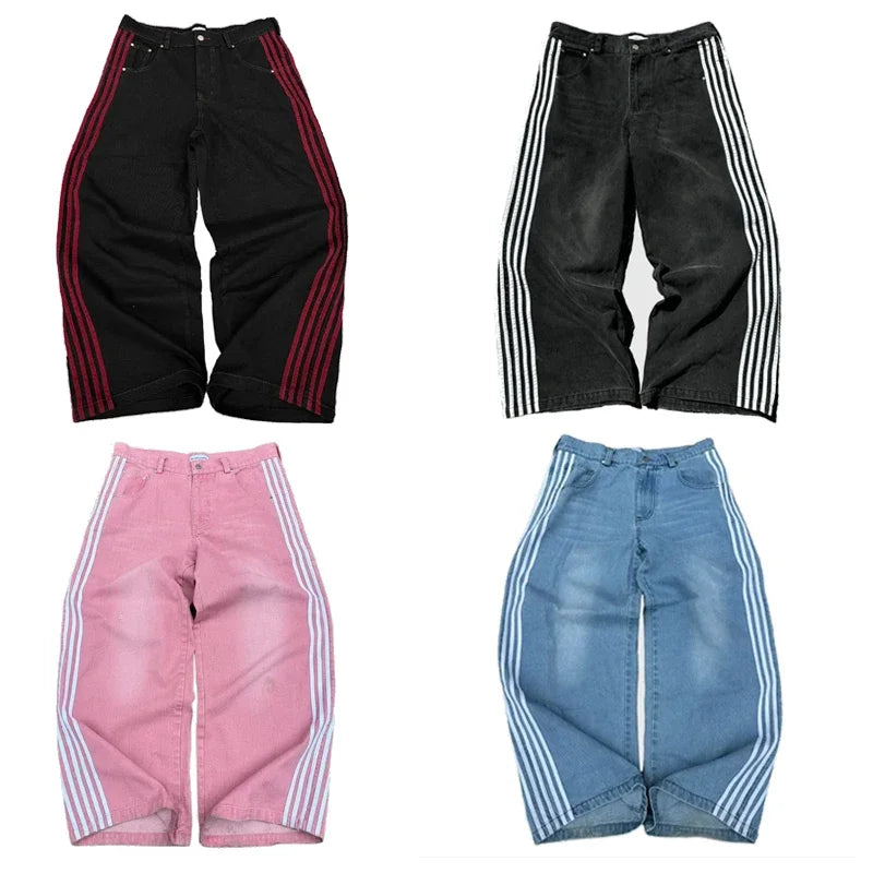 Baggy Jeans High Quality Embroidered Striped Sweatpants