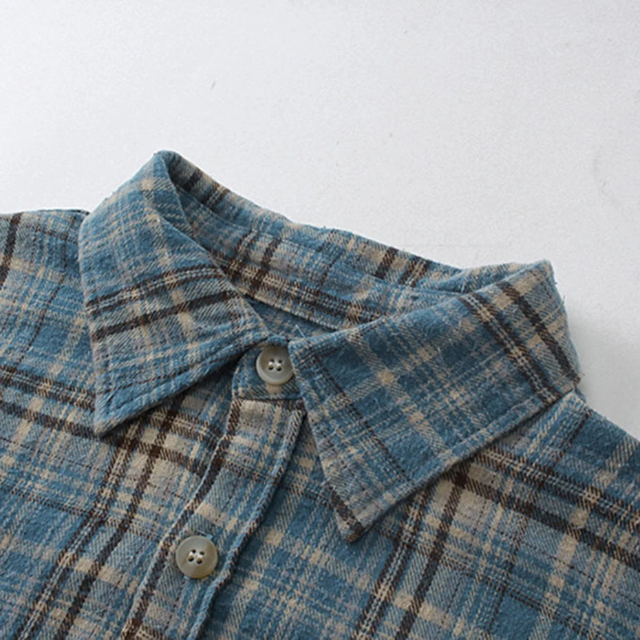 Vintage Plaid Shirts Oversized Long Sleeve Shirts