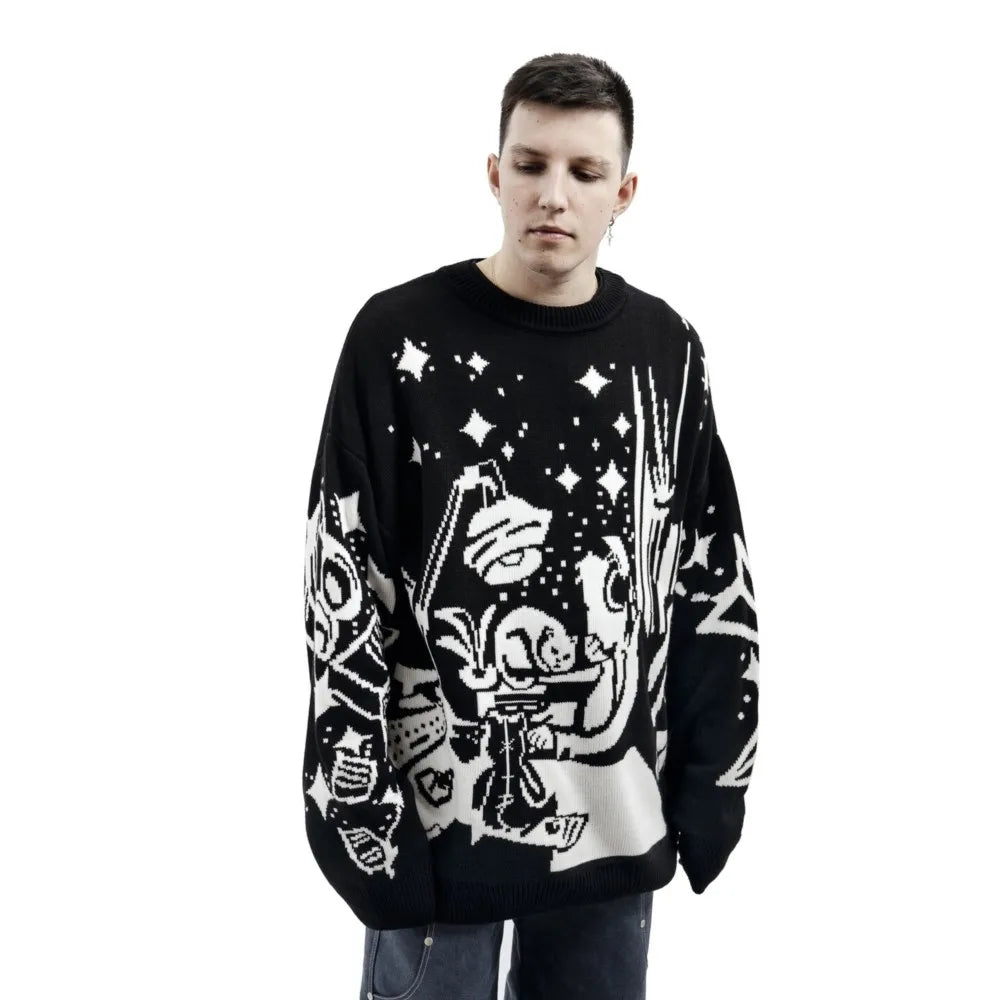 Men Women Harajuku Anime Girl Graffiti Vintage Knitted Sweater