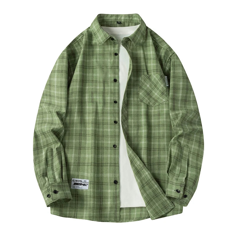 Men's Plaid Flannel Loose Street Long Sleeve Casual Shirt