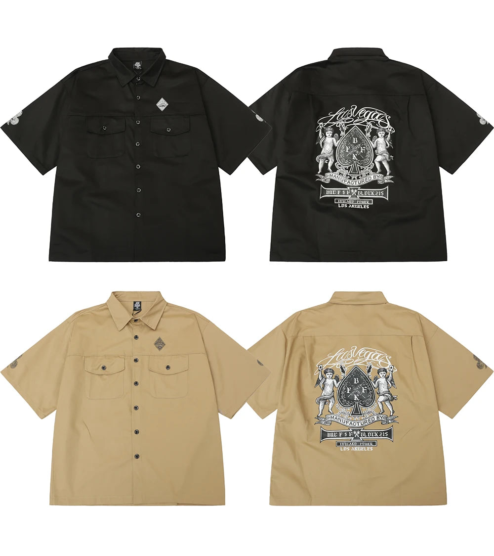 Short Sleeve Summer Overalls Men Pocket Casual Shirt