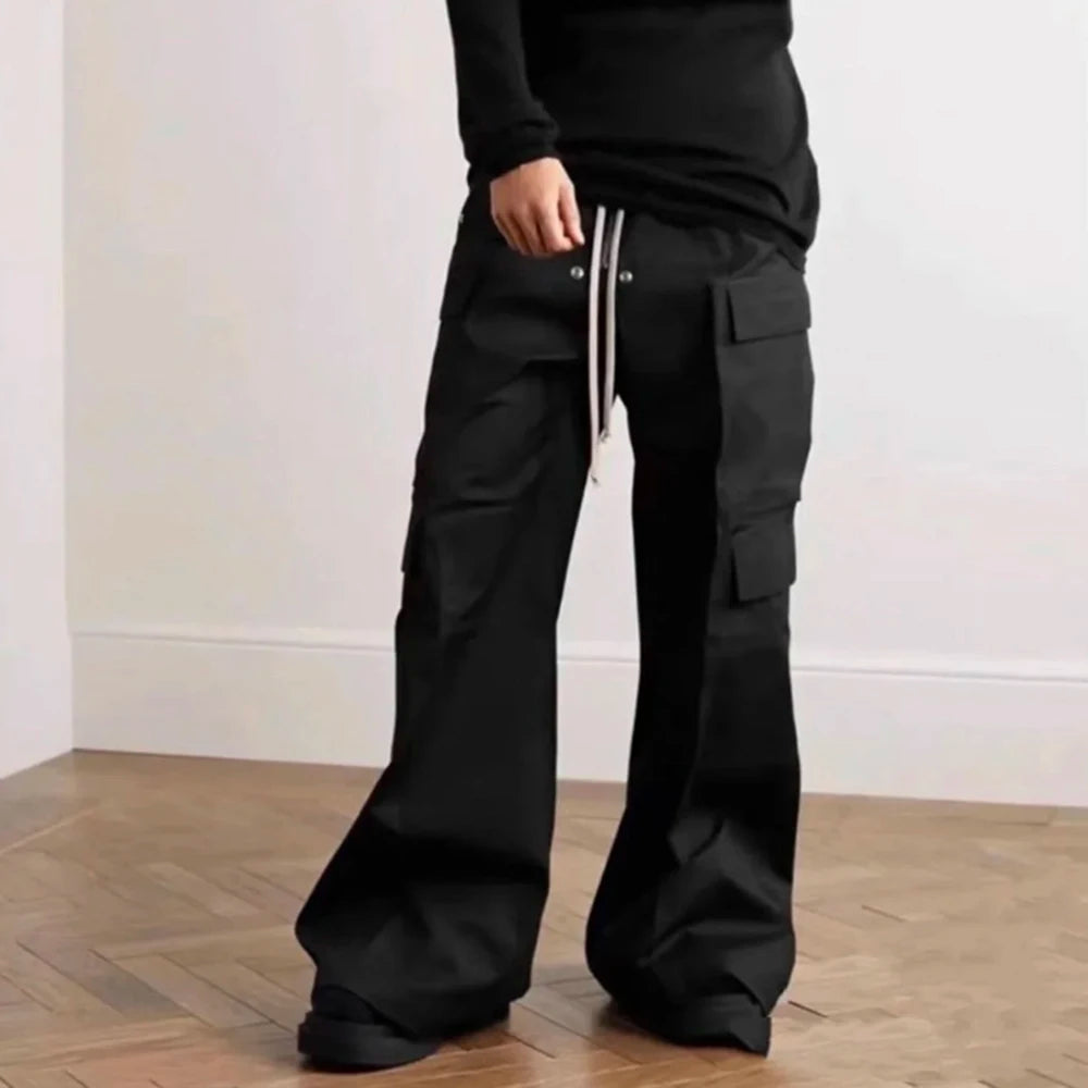 Ro Style Wide Leg Drawstring Black Cargo Pants