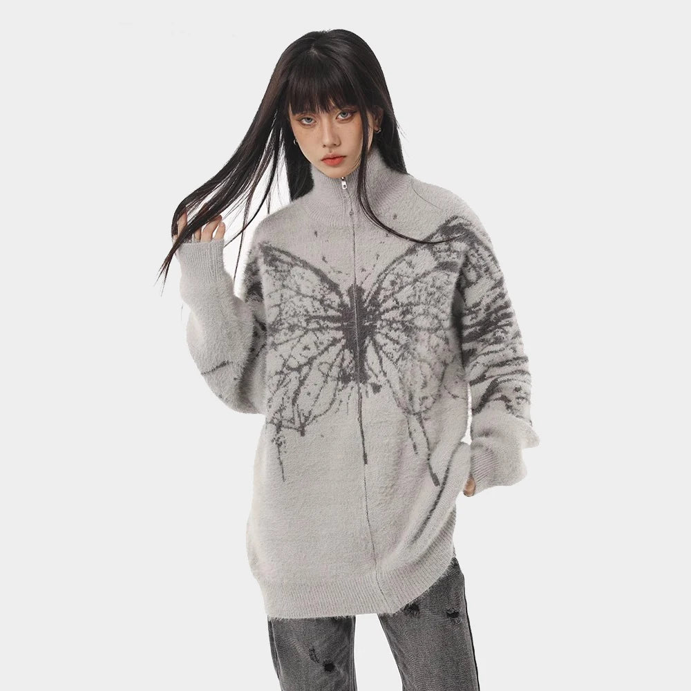 Butterfly Jacquard Zipper Cardigan Men's Sweaters
