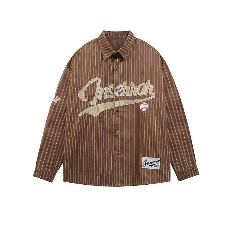Striped Fabric Embroidered Long Sleeved Shirt