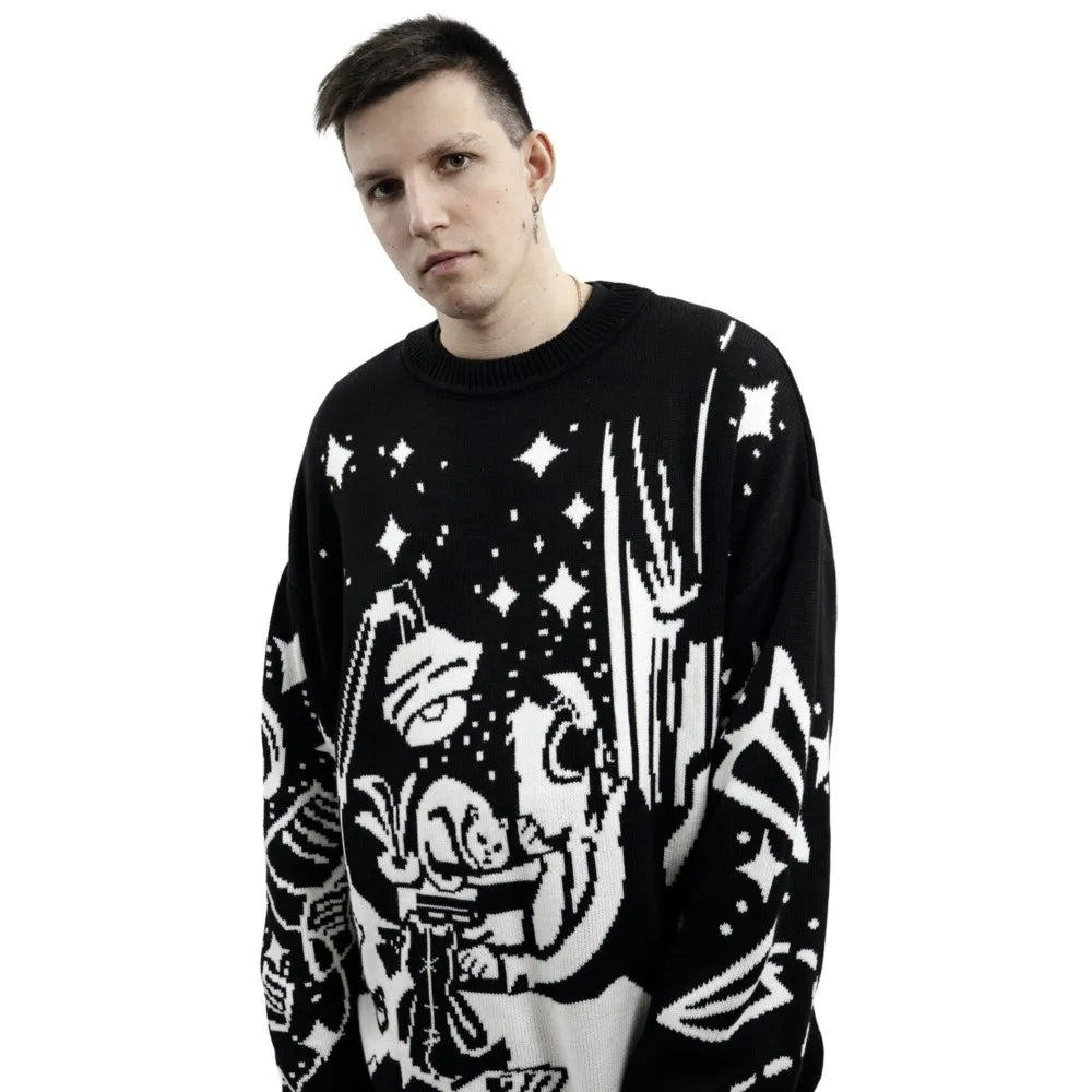 Men Women Harajuku Anime Girl Graffiti Vintage Knitted Sweater