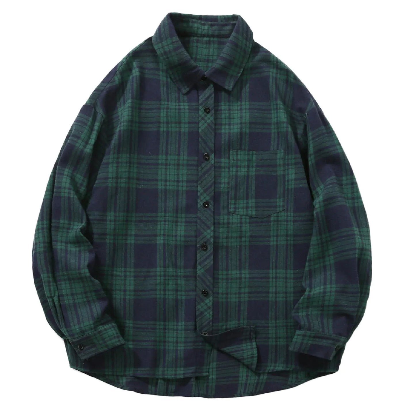 Men's Loose And Handsome Plaid Long Sleeved Shirt