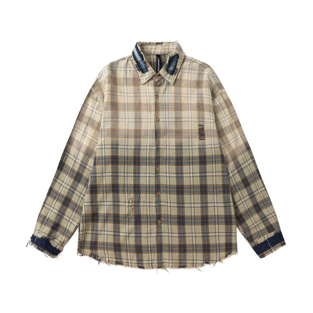 Hip Hop Men Shirts Plaid Tie-Dye Design
