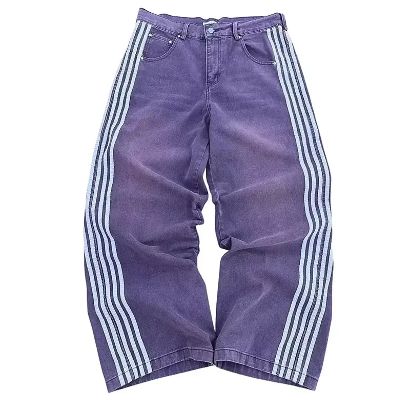 Baggy Jeans High Quality Embroidered Striped Sweatpants