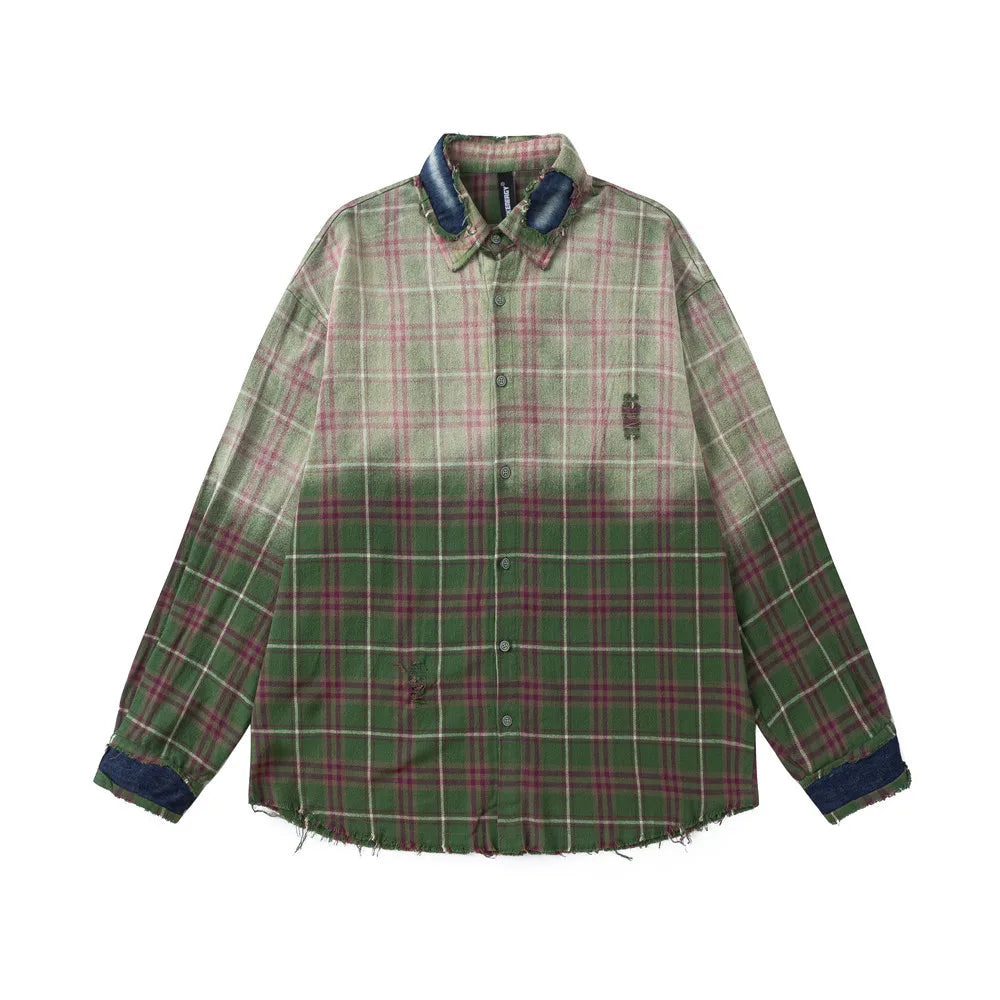 Hip Hop Men Shirts Plaid Tie-Dye Design