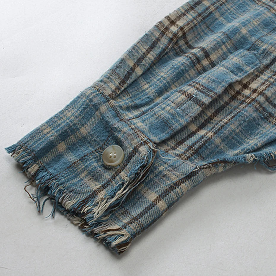 Vintage Plaid Shirts Oversized Long Sleeve Shirts