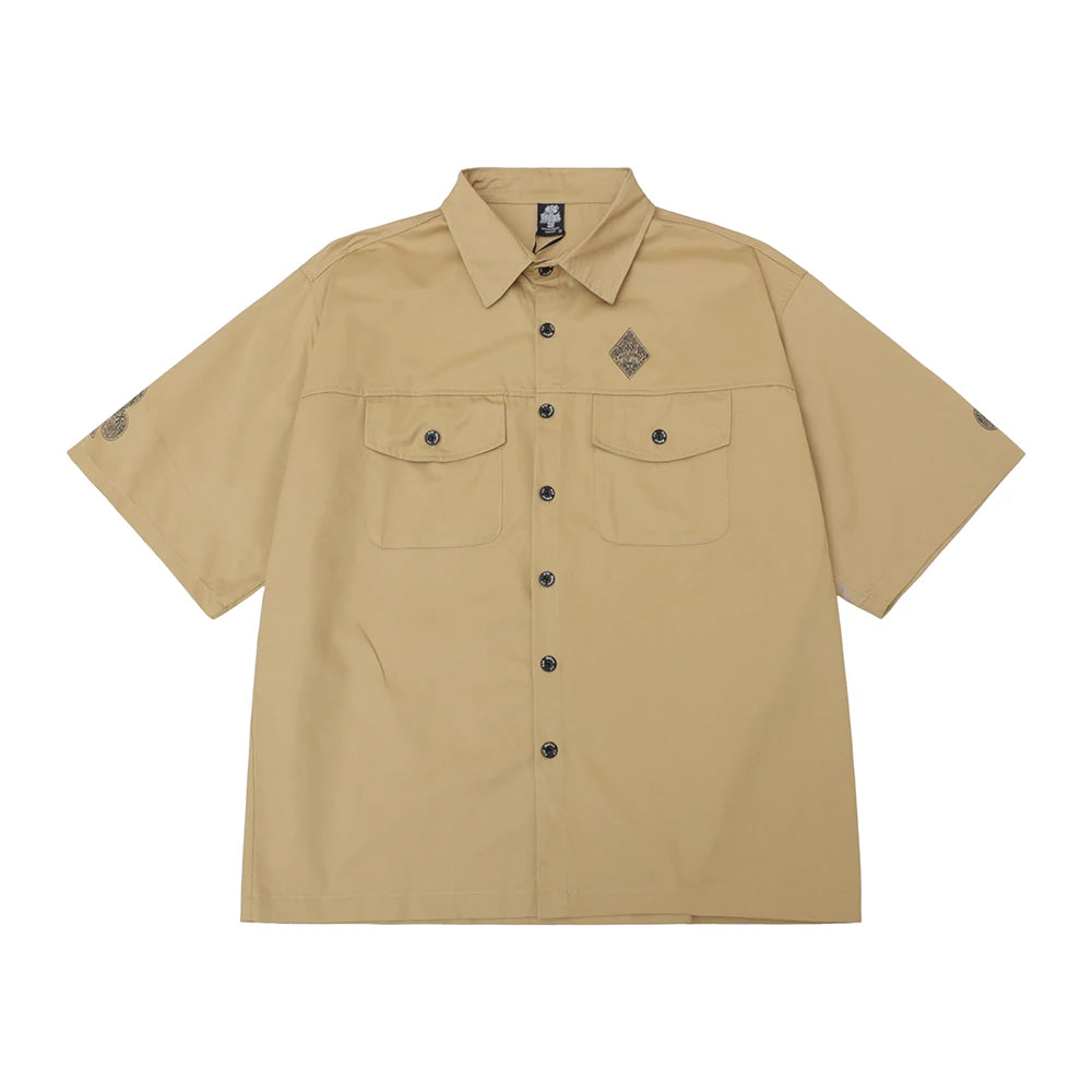 Short Sleeve Summer Overalls Men Pocket Casual Shirt