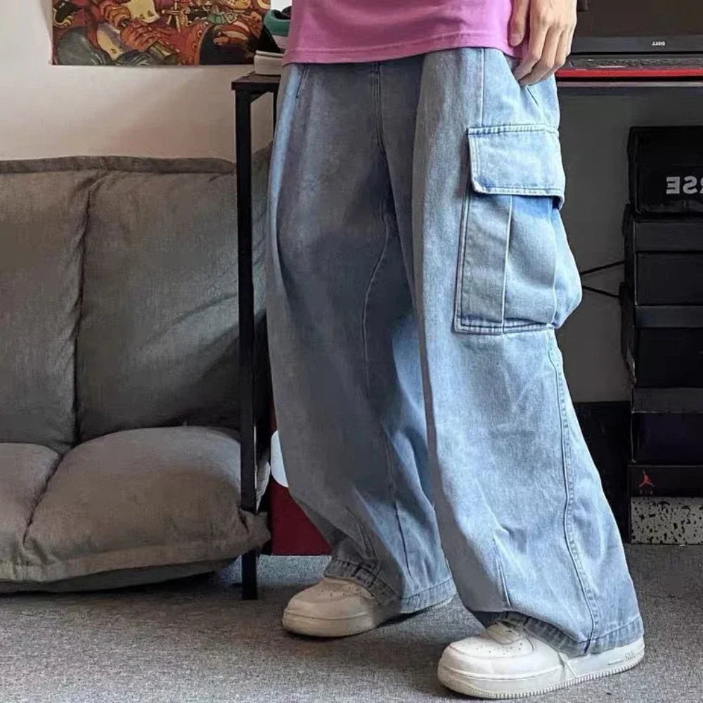 Men's Oversize Cargo Korean Black Wide Pants