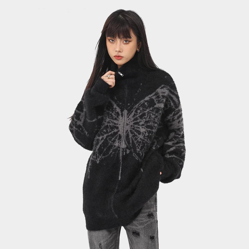 Butterfly Jacquard Zipper Cardigan Men's Sweaters