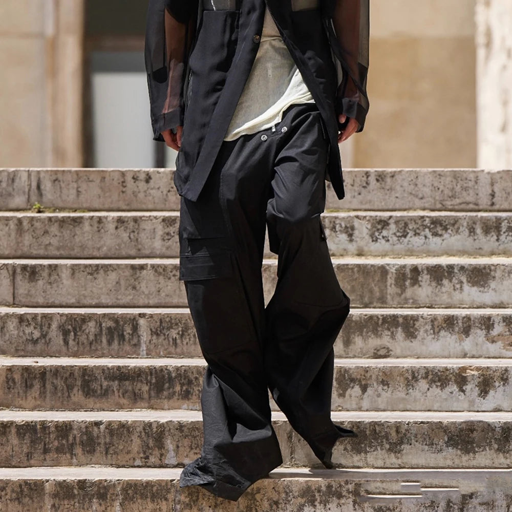 Ro Style Wide Leg Drawstring Black Cargo Pants