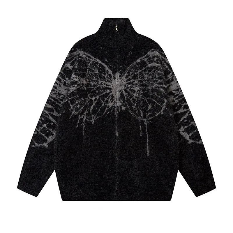 Butterfly Jacquard Zipper Cardigan Men's Sweaters