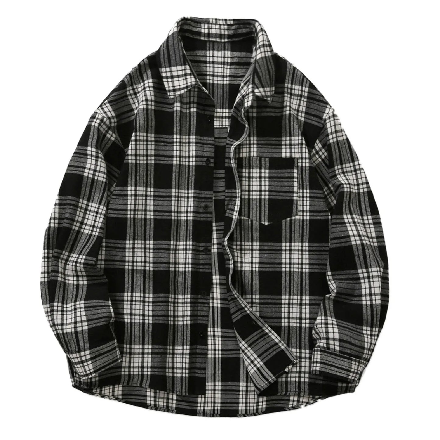 Men's Loose And Handsome Plaid Long Sleeved Shirt