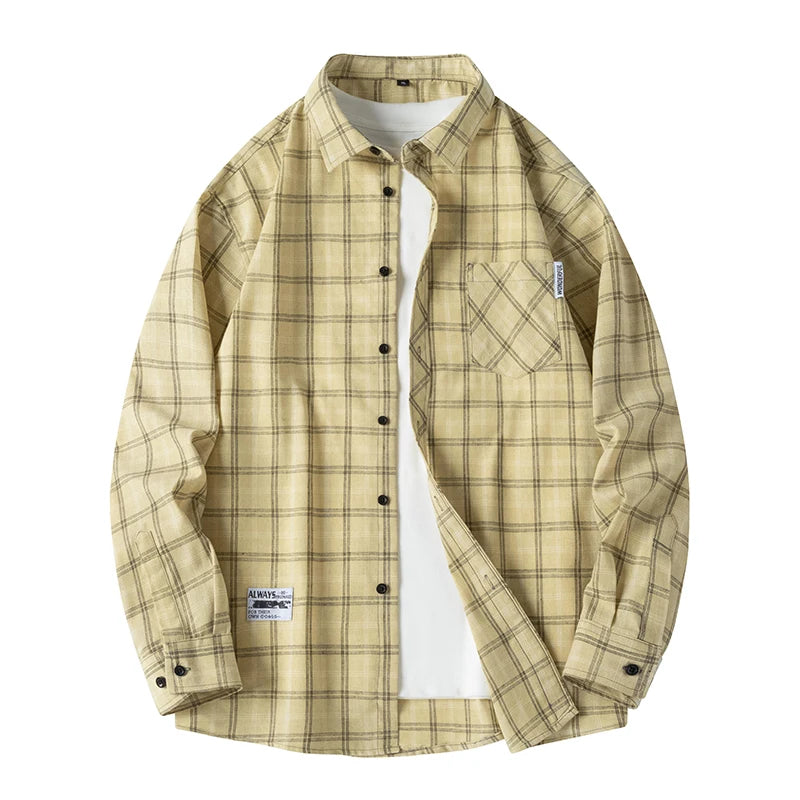 Men's Plaid Flannel Loose Street Long Sleeve Casual Shirt
