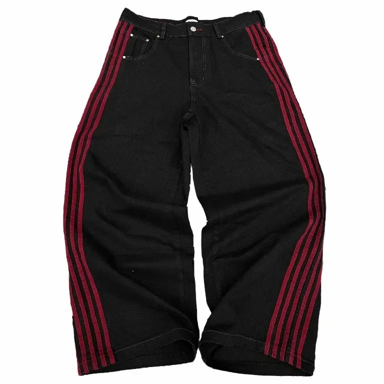 Baggy Jeans High Quality Embroidered Striped Sweatpants