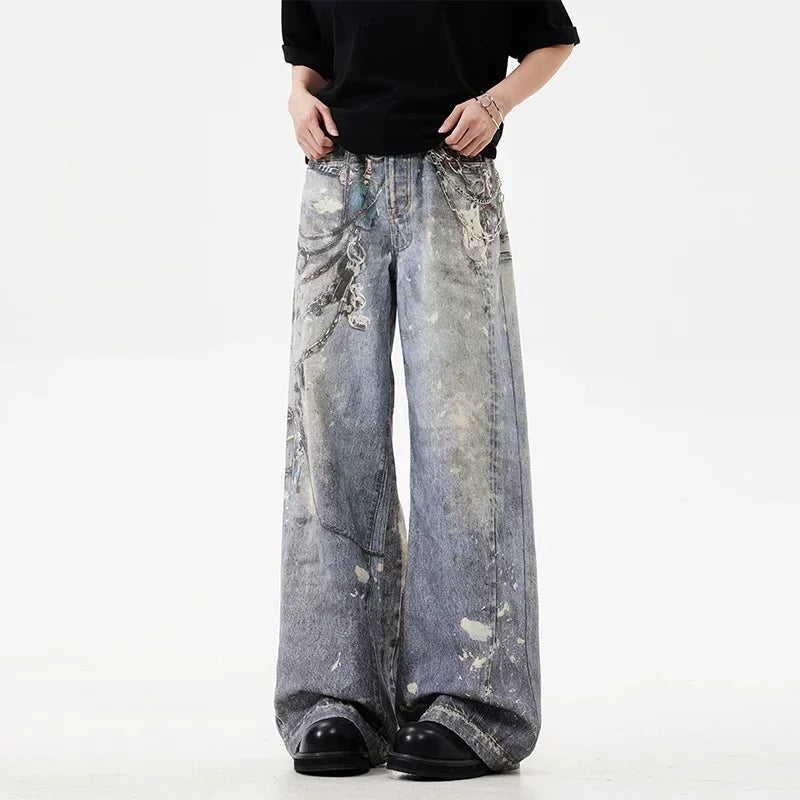 Men's 3D Chain Printed Baggy Jeans