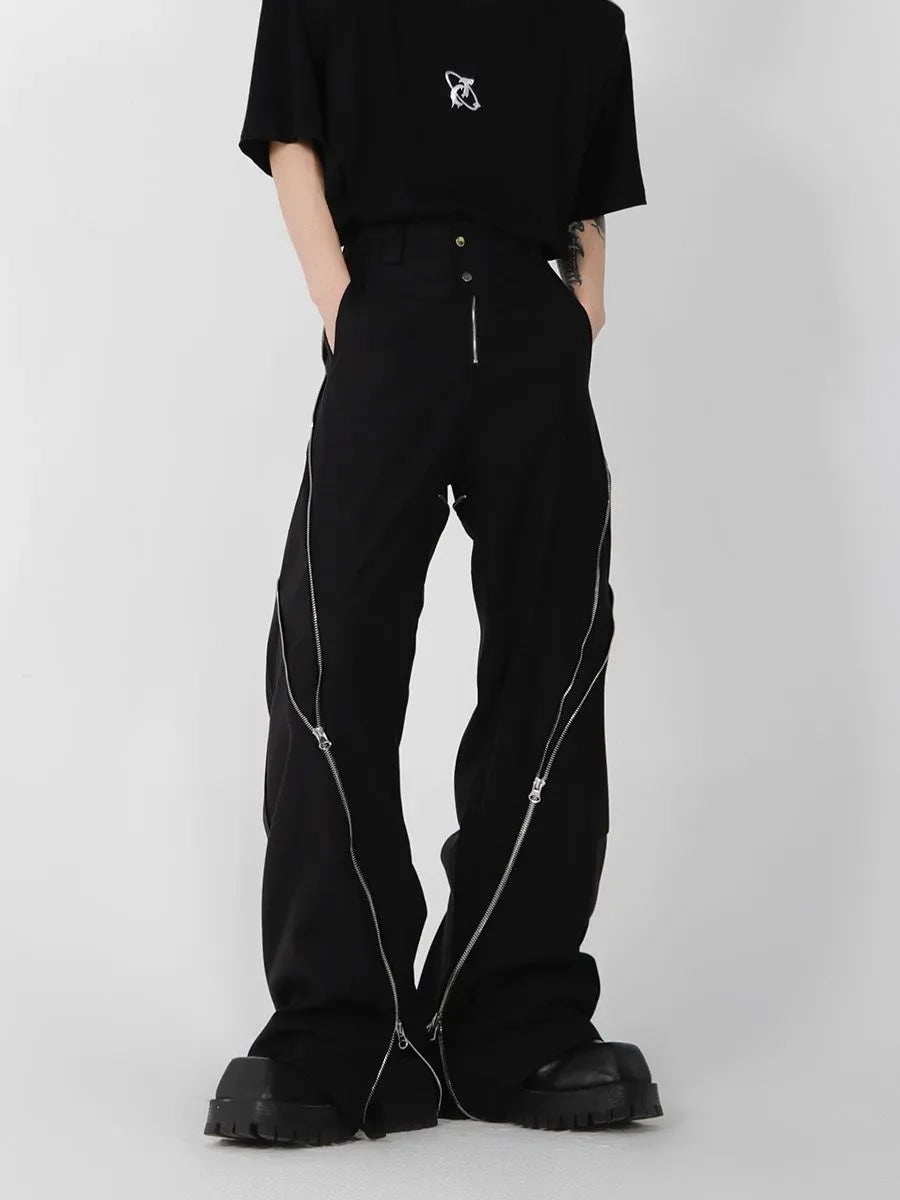 Black Zipper Flared Pants