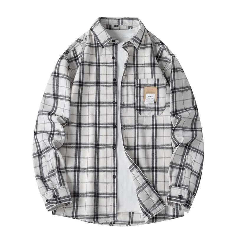 Men's Plaid Flannel Loose Street Long Sleeve Casual Shirt