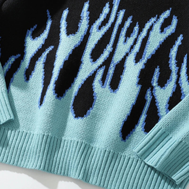 Gradual Flame Sweater Men Pullovers Vintage Knitwear