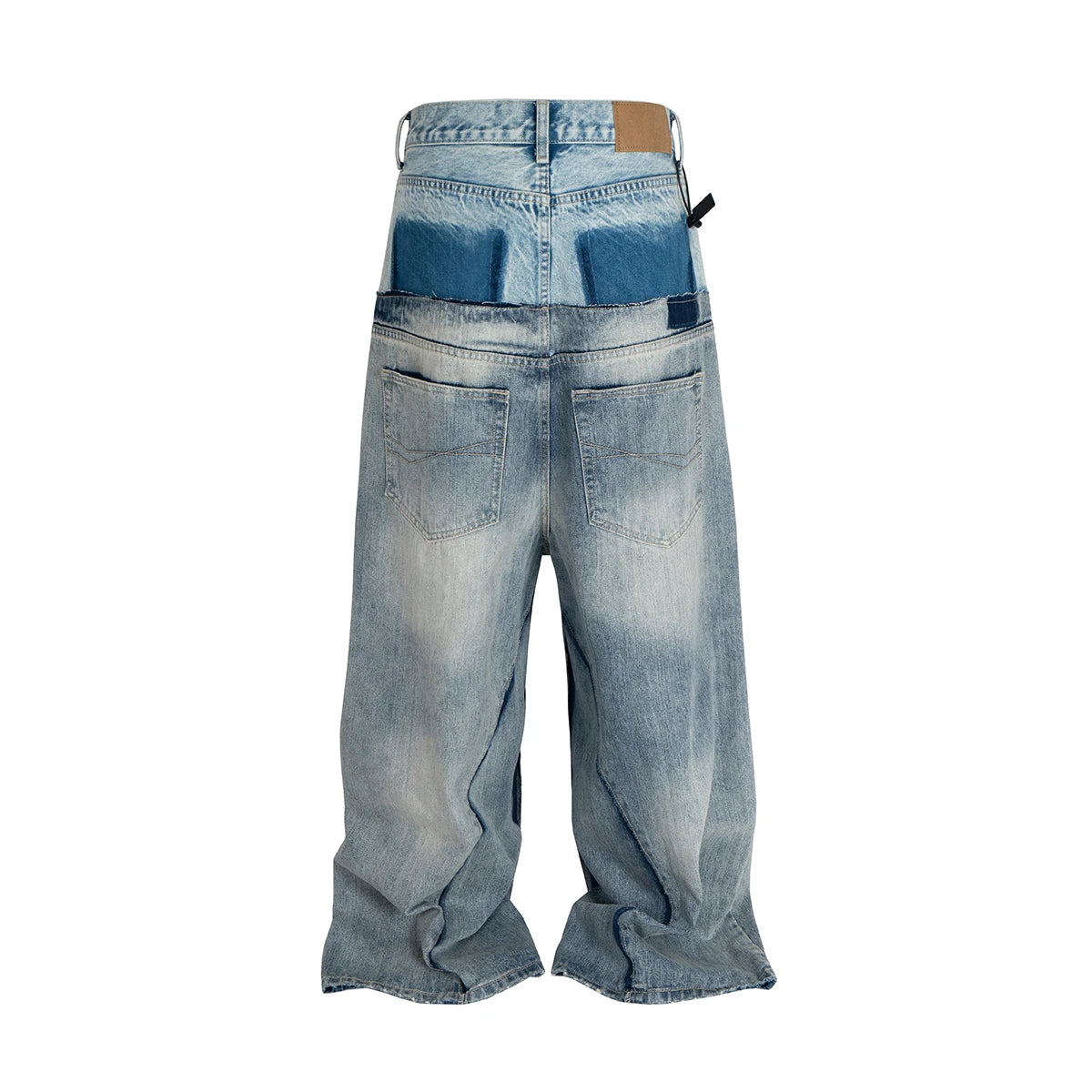 Double-Layer Double Waist Patchwork Baggy Jeans for Men