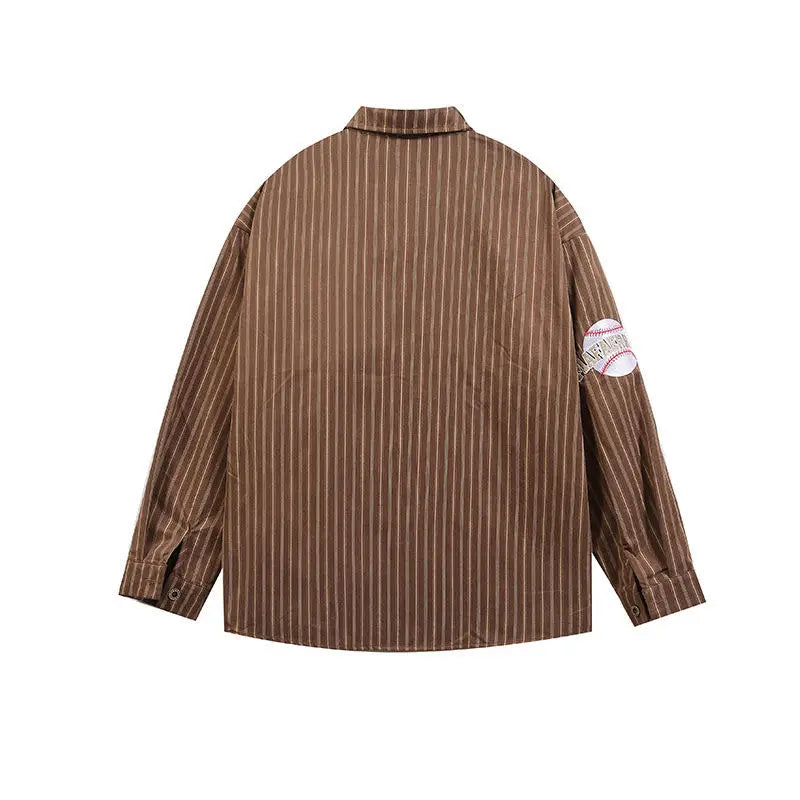Striped Fabric Embroidered Long Sleeved Shirt