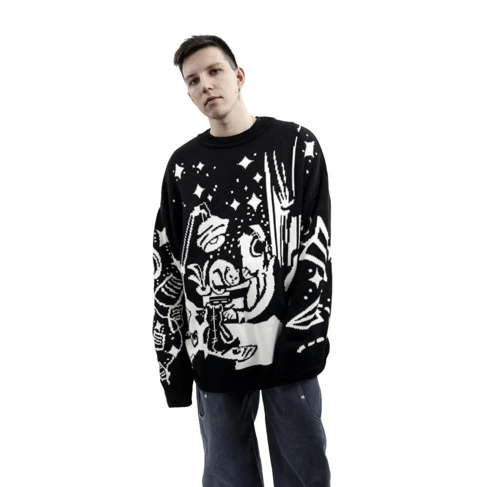 Men Women Harajuku Anime Girl Graffiti Vintage Knitted Sweater