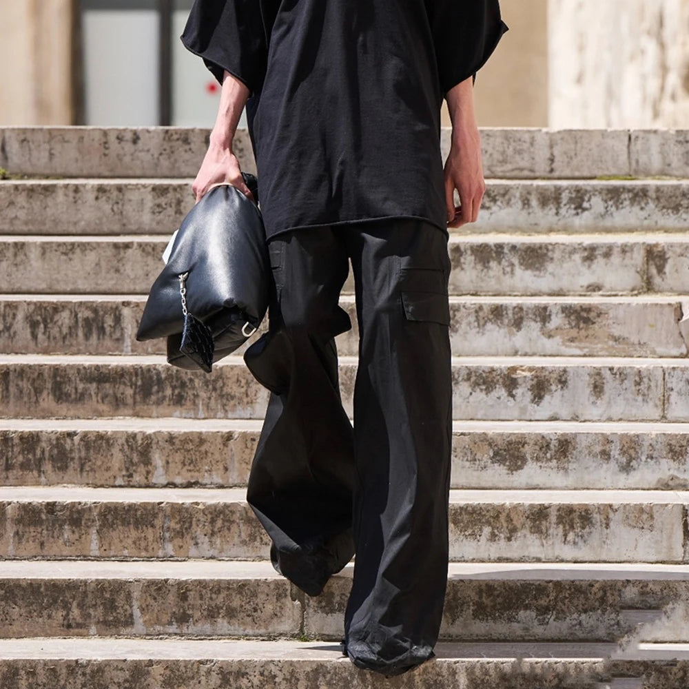 Ro Style Wide Leg Drawstring Black Cargo Pants