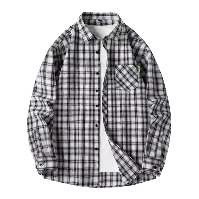 Men's Plaid Flannel Loose Street Long Sleeve Casual Shirt