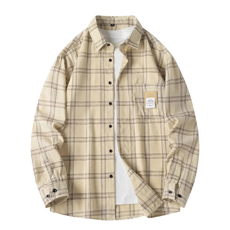 Men's Plaid Flannel Loose Street Long Sleeve Casual Shirt