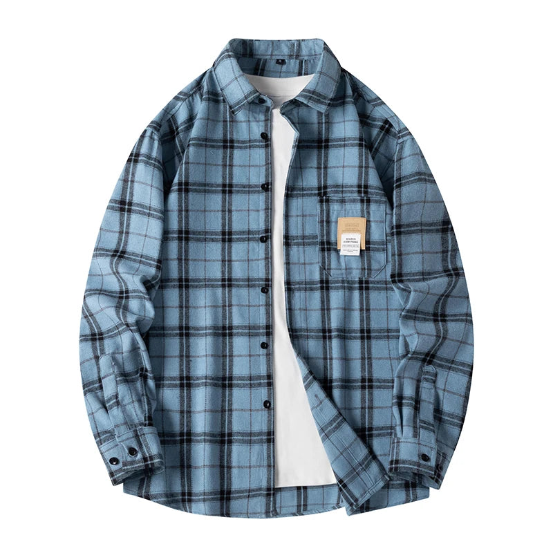 Men's Plaid Flannel Loose Street Long Sleeve Casual Shirt