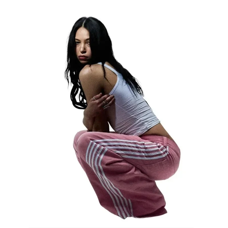 Baggy Jeans High Quality Embroidered Striped Sweatpants