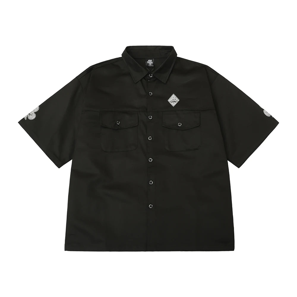 Short Sleeve Summer Overalls Men Pocket Casual Shirt