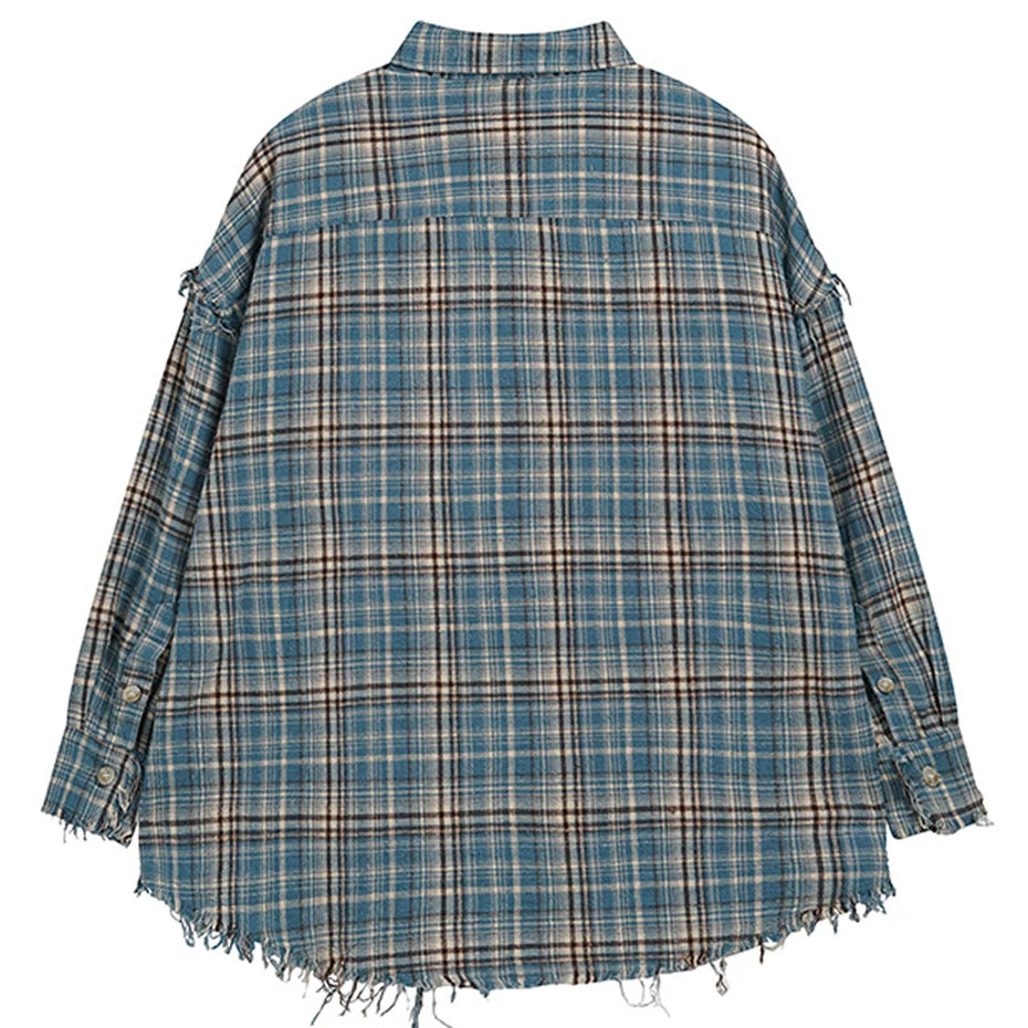 Vintage Plaid Shirts Oversized Long Sleeve Shirts
