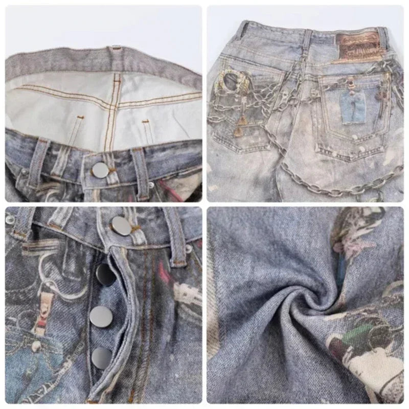 Men's 3D Chain Printed Baggy Jeans