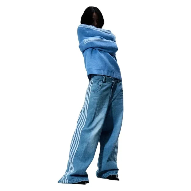 Baggy Jeans High Quality Embroidered Striped Sweatpants