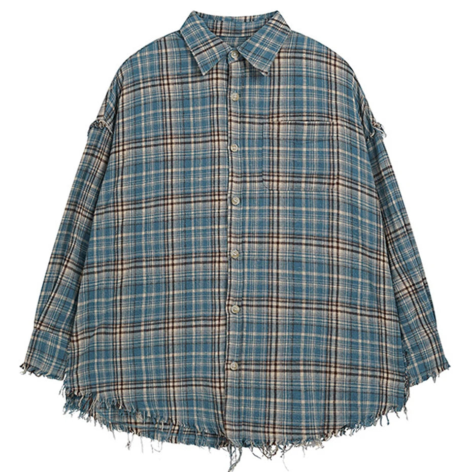 Vintage Plaid Shirts Oversized Long Sleeve Shirts