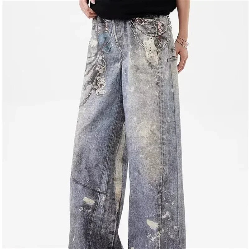 Men's 3D Chain Printed Baggy Jeans