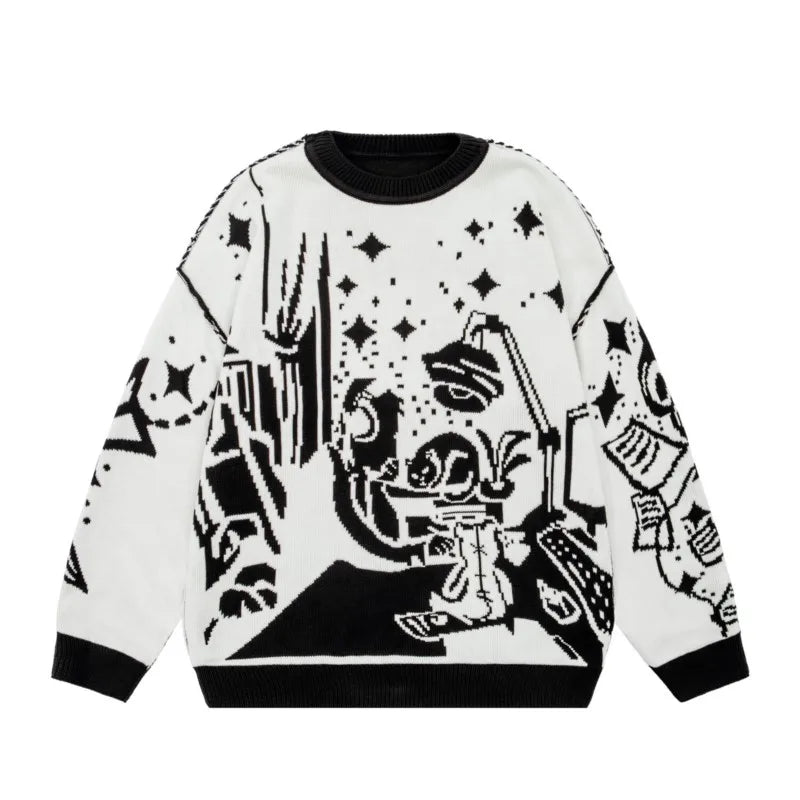Men Women Harajuku Anime Girl Graffiti Vintage Knitted Sweater