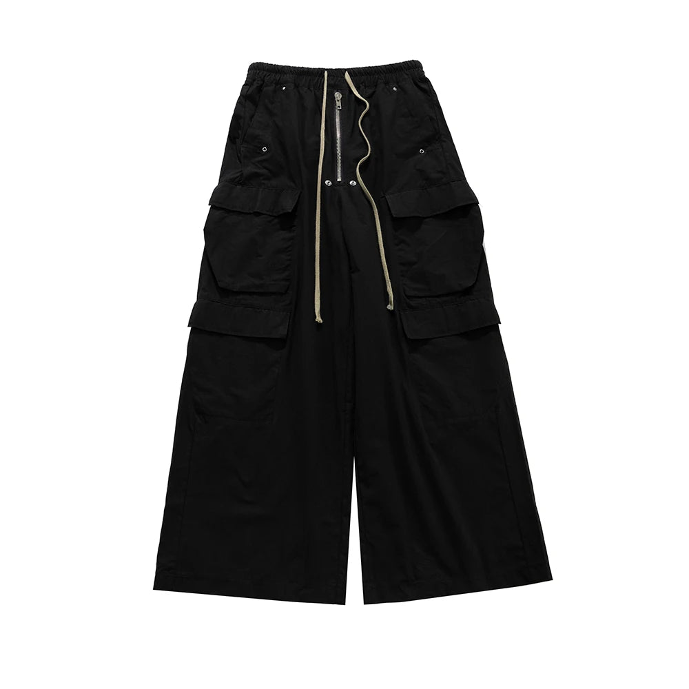 Ro Style Wide Leg Drawstring Black Cargo Pants