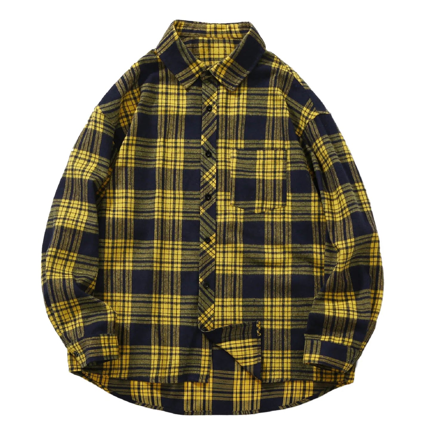 Men's Loose And Handsome Plaid Long Sleeved Shirt