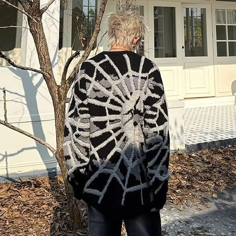 Spider Sweater Knit Men's Jumpers Vintage Oversize Knitted Sweater