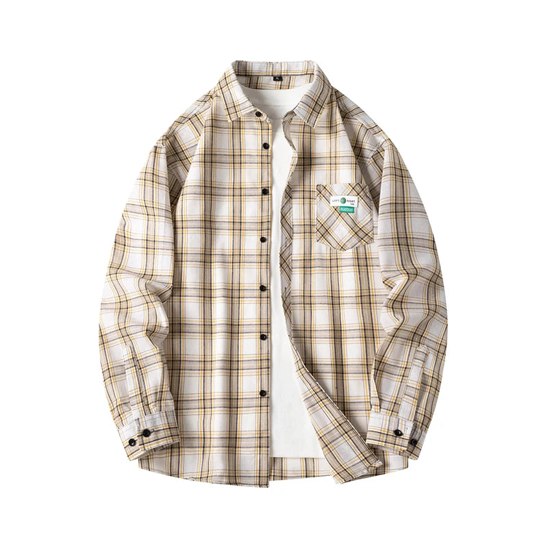 Men's Plaid Flannel Loose Street Long Sleeve Casual Shirt