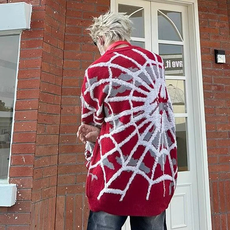 Spider Sweater Knit Men's Jumpers Vintage Oversize Knitted Sweater