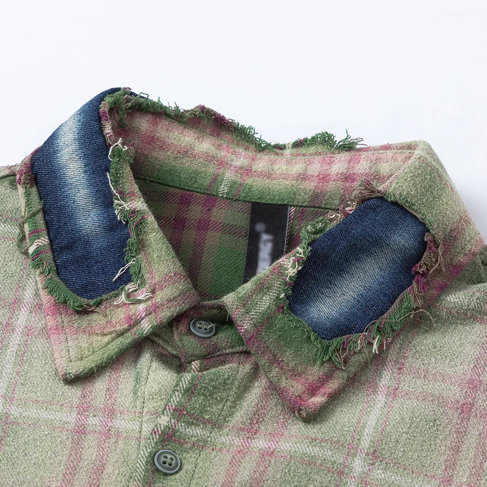 Hip Hop Men Shirts Plaid Tie-Dye Design
