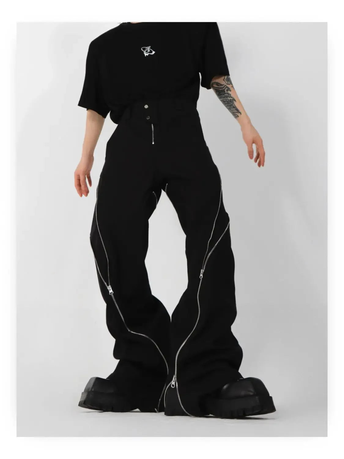 Black Zipper Flared Pants