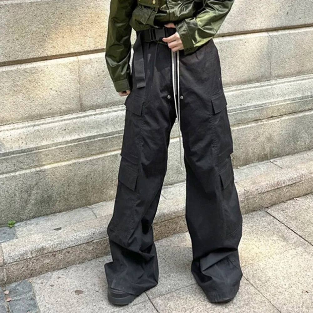 Ro Style Wide Leg Drawstring Black Cargo Pants