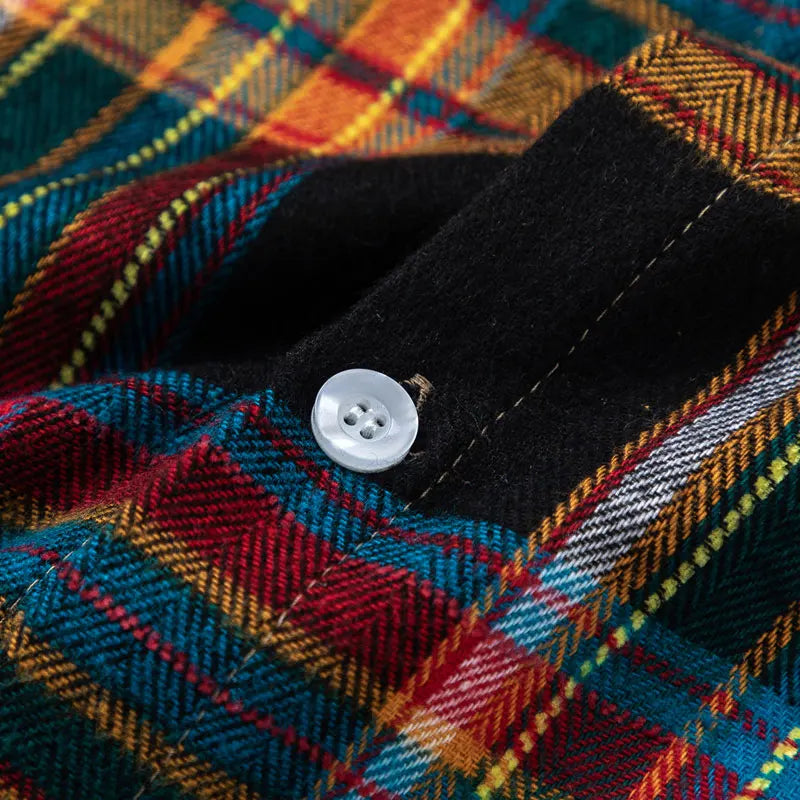 Streetwear Rainbow Plaid Button Up Short Sleeve Shirt